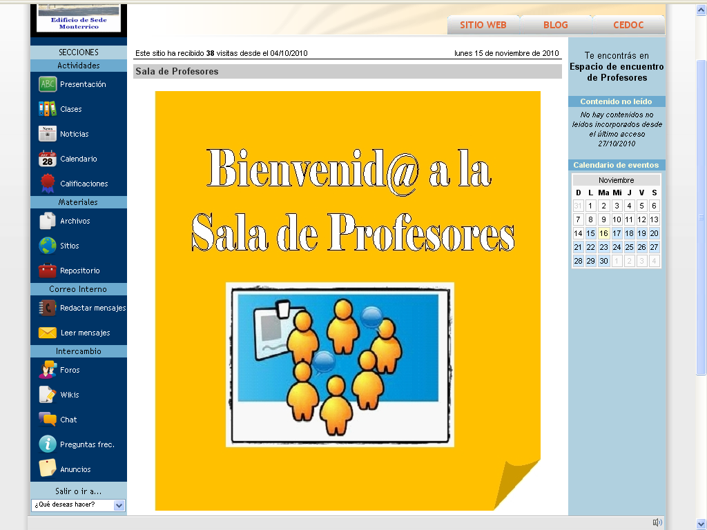 Imagen Página inicial de la Sala de Profesores